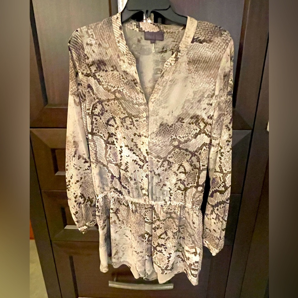 Hale Bob Silk Romper in Snake Skin Print Shorts w/ long sleeves